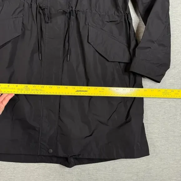 Athleta Size Large Windout Jacket Long Rain Coat Black Hooded - Picture 4 of 12